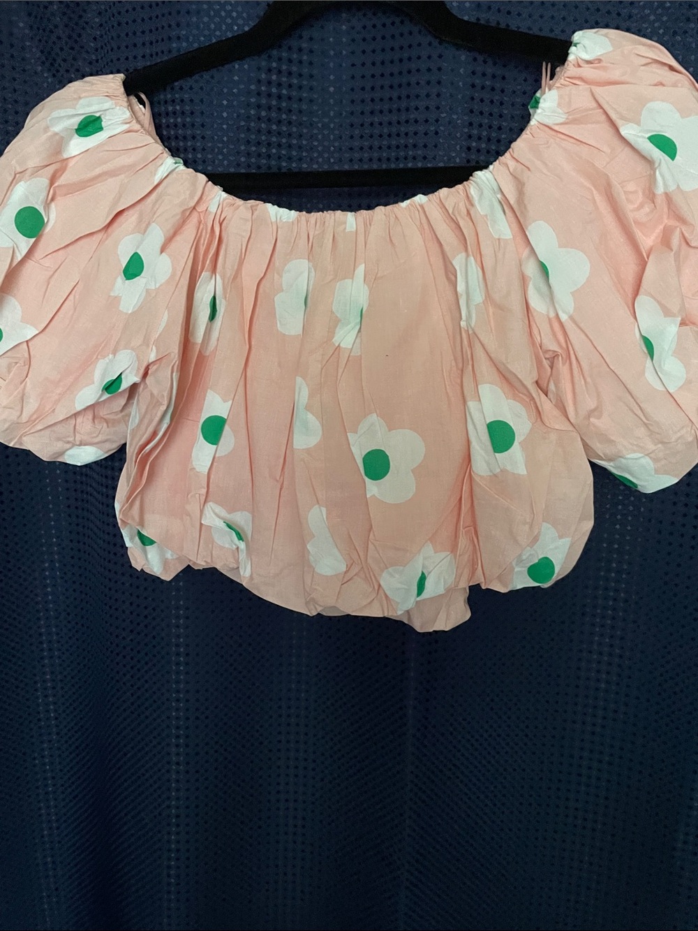 Peach Floral Puff-Sleeve Crop Top - Picture 6 of 16